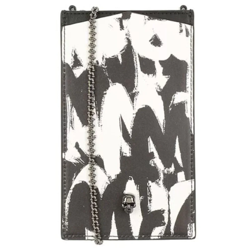 Alexander McQueen Skull Leather Phone-Case-On-Chain Black & White